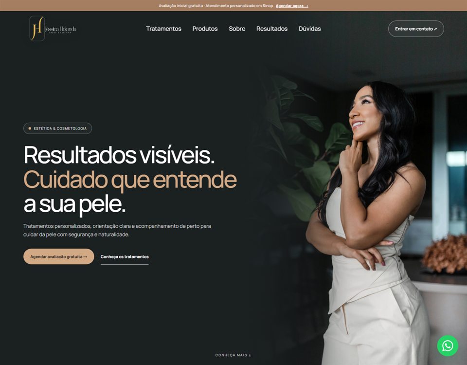 Página inicial do site de Jéssica Holanda